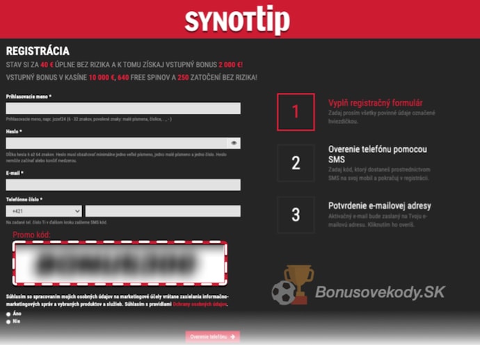 Synottip bonusový kód