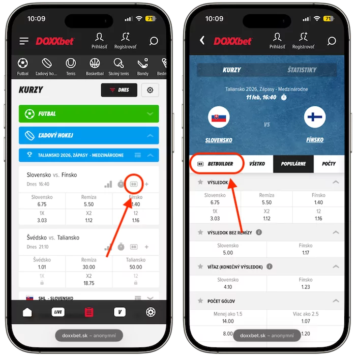 Doxxbet Betbuilder v aplikácii