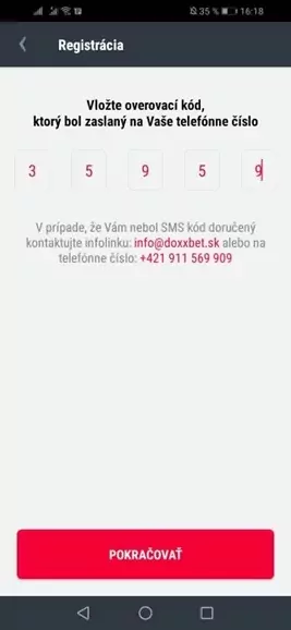 Doxxbet overenie SMS