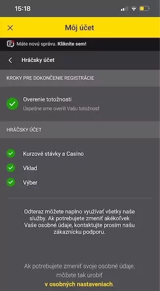 Dokončenie Fortuna registrácie