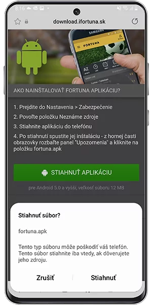 Fortuna mobile android návod 2
