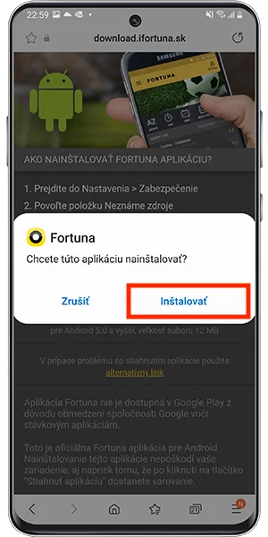 Fortuna mobile android návod 4