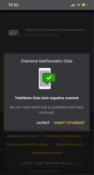 Fortuna registrácia overenie pomocou SMS správy