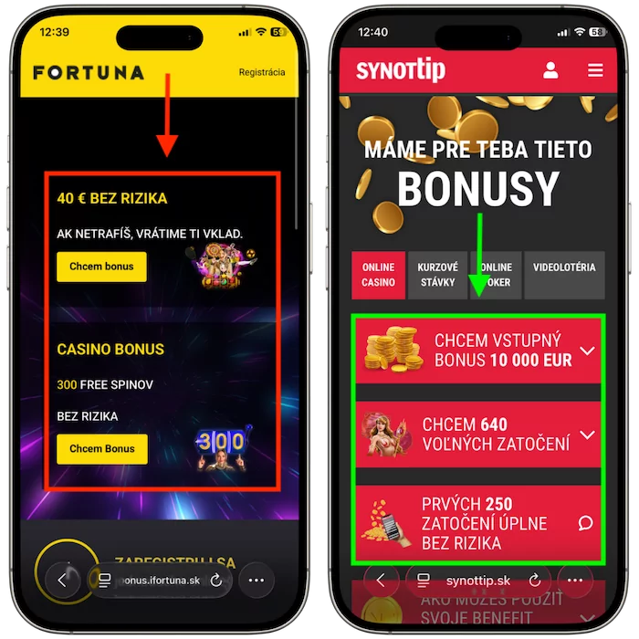 Fortuna vs Synottip bonusy do kasína