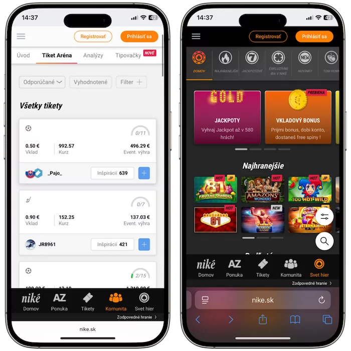 Funkcie Niké aplikácie