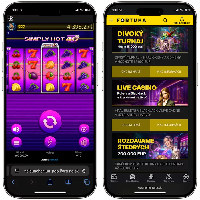 Funkcie casino aplikácie Fortuna