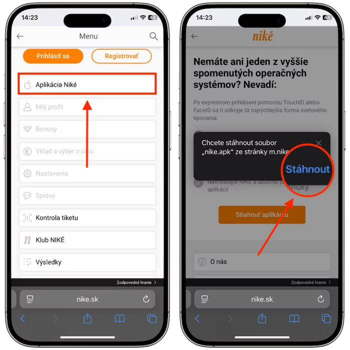 Nike aplikácia a tipovanie cez Android