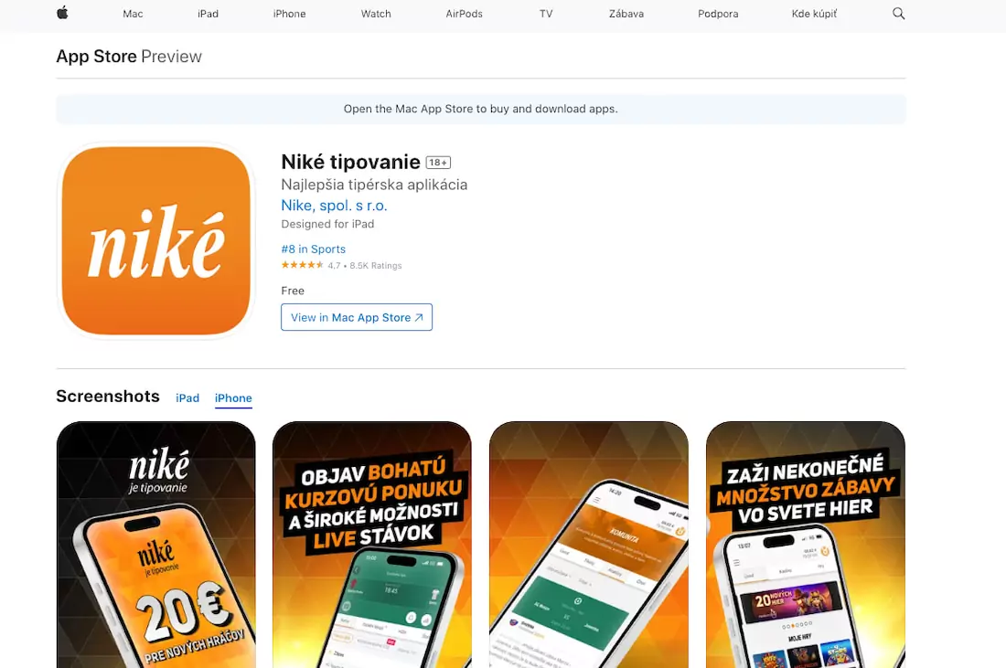 Nike aplikácia a tipovanie cez Android