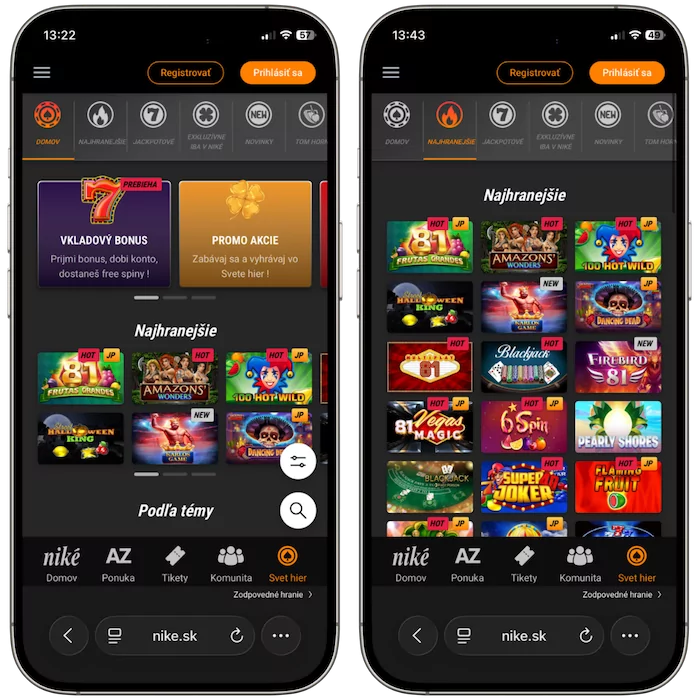 Niké casino aplikácia