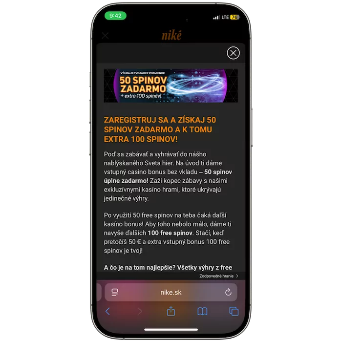 Niké casino bonus za vklad
