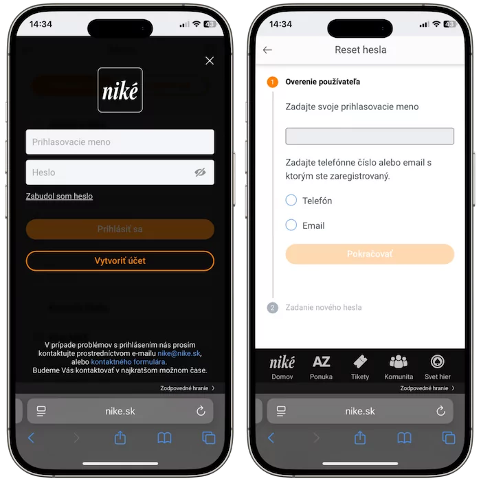 Niké prihlásenie cez aplikáciu dnes