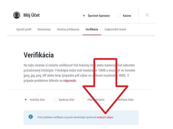 Overenie bankovného účtu v DOXXbet