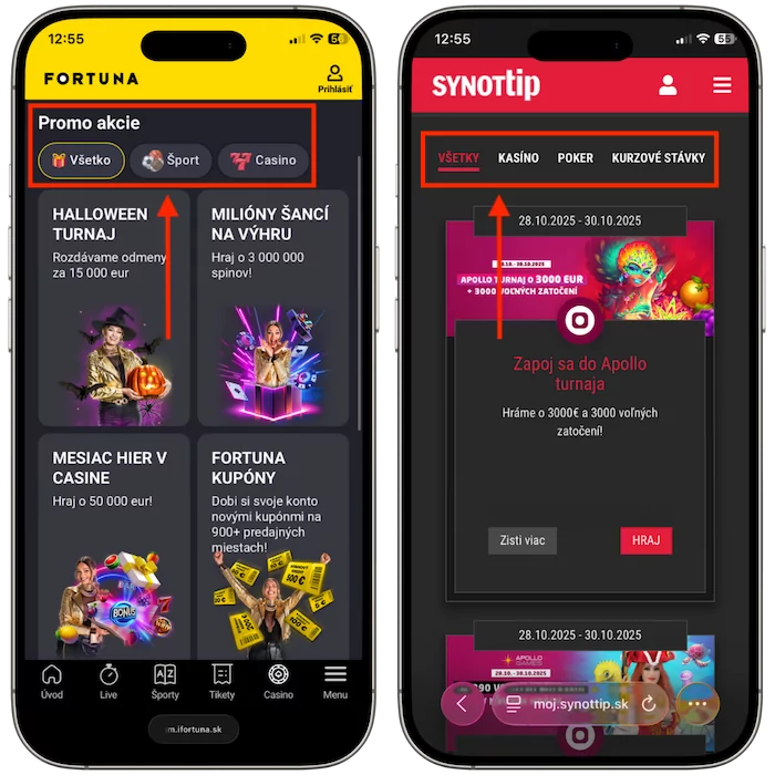 Porovnanie promo akcií Fortuna vs Synottip