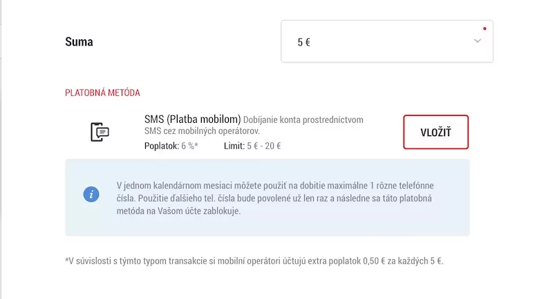 SMS platba v DOXXbet