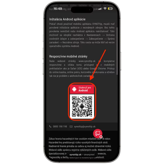 Synottip aplikácia pre Android