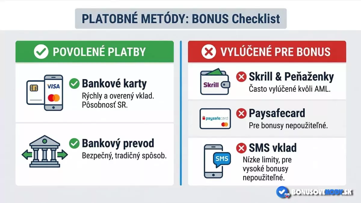 Vylúčené platobné metódy pri prvom vklade