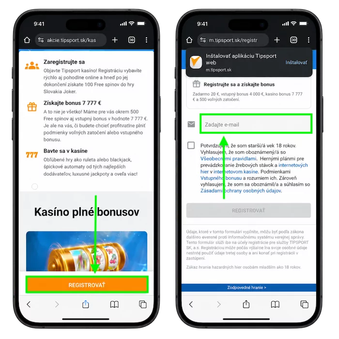 Zadanie emailu Tipsport registrácia