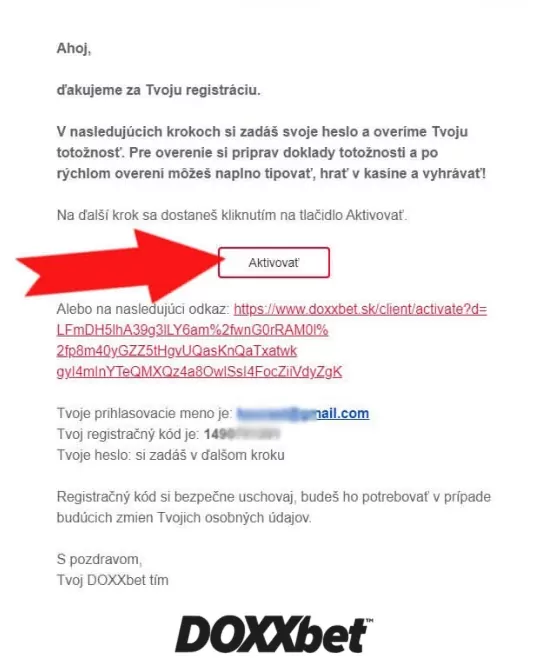 Doxxbet aktivácia emailom