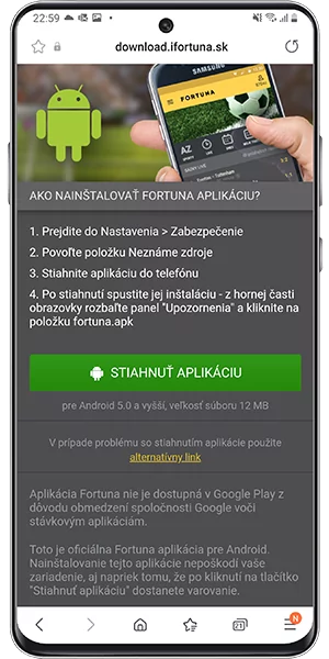 Fortuna mobile android návod 1
