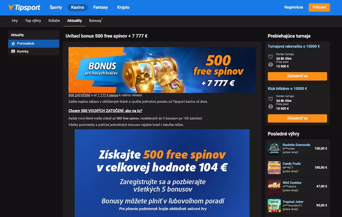 Tipsport free spiny bez vkladu